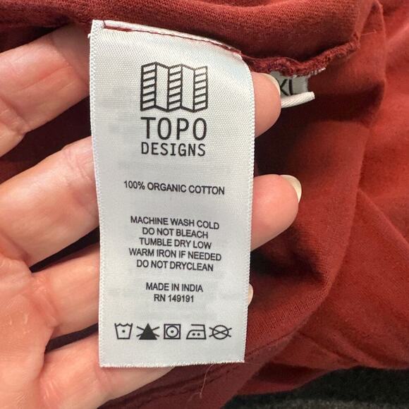 Topo Designs Men's Dirt Pocket Tee 100% Cotton, Fire Brick Red, Size XL, EUC - Picture 5 of 6